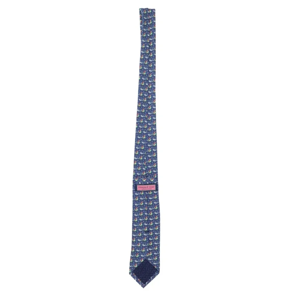 Vineyard Vines Santa Whale Sleigh Blue Silk Christmas Tie Kids Holiday Necktie